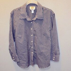 TALBOTS Black & White Checkered Blouse Top Wrinkle Free Women’s Size 12